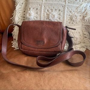 Duluth Trading Co. Tumbled Leather Crossbody Purse Brown Adjustable Strap